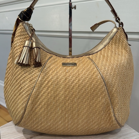 Kate Spade Bag Rattan Straw Tan Gold Hobo - Picture 4 of 17